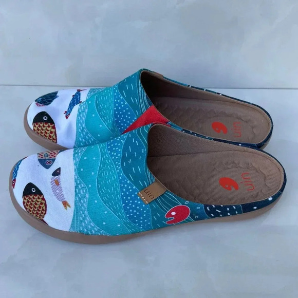 Uin Mens Happy Fish Painted Canvas Slip on Shoes Multicolored Sz 11 - Picture 8 of 13